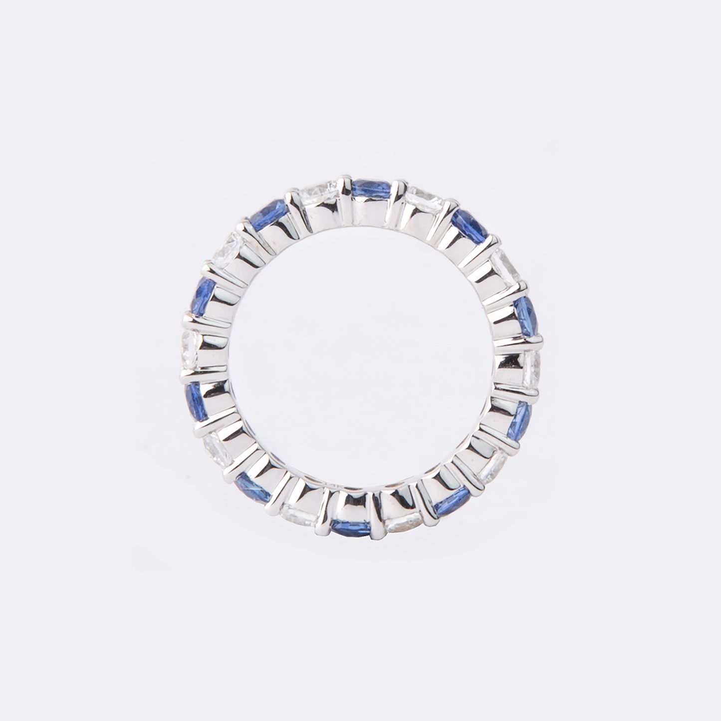 14k white gold ring with 1 ct Cornflower Blue Lab Sapphire and 1 ct White Lab Sapphire