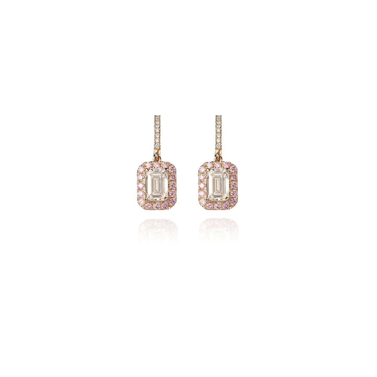 Bliss Drop Earrings made with 14k Yellow Gold and Pink and Clear Lab Diamonds