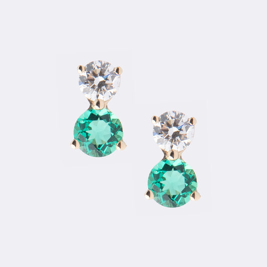 First Love Earrings set in 14k Yellow Gold with 0.3 ct Lab Diamond, and 0.5 ct Lab Emerald (per stud)