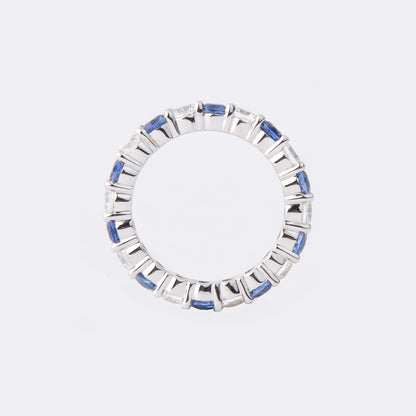 14k white gold ring with 1 ct Cornflower Blue Lab Sapphire and 1 ct White Lab Sapphire 