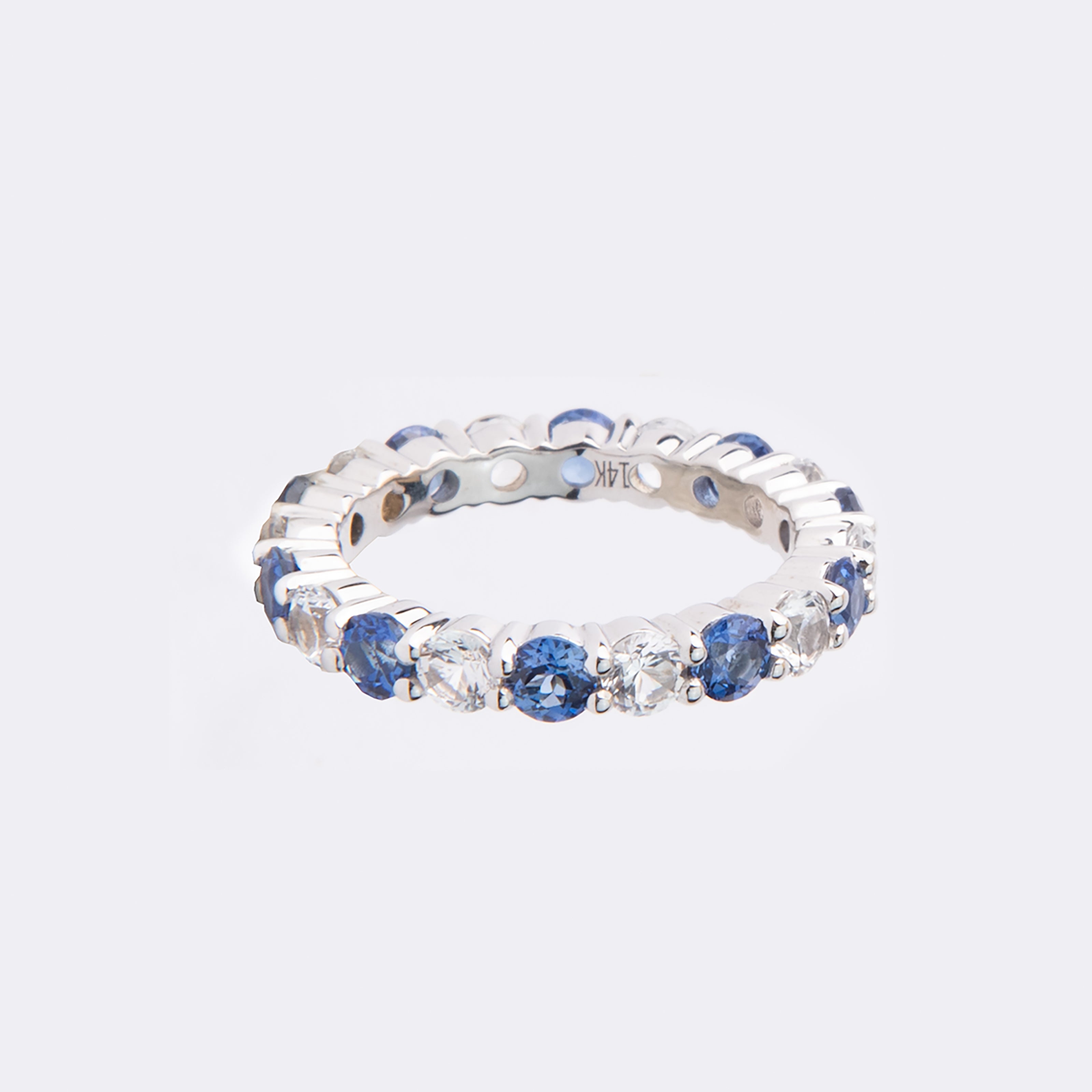 Andromeda Ring set in 14k White Gold and 1 ct Cornflower Blue Lab Sapphire, 1 ct White Lab Sapphire (total 2 ct)