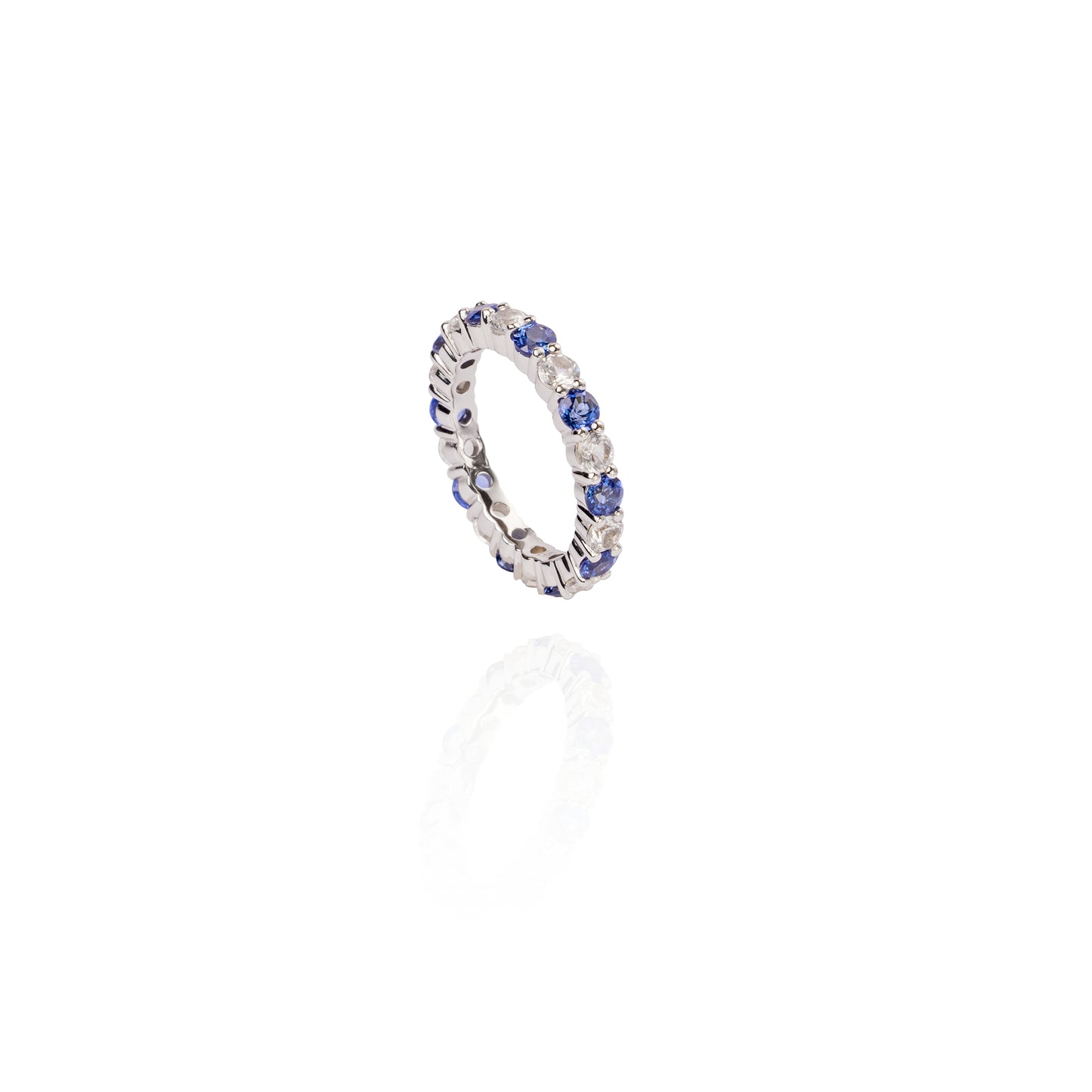 Andromeda Ring set in 14k White Gold and 1 ct Cornflower Blue Lab Sapphire, 1 ct White Lab Sapphire (total 2 ct)