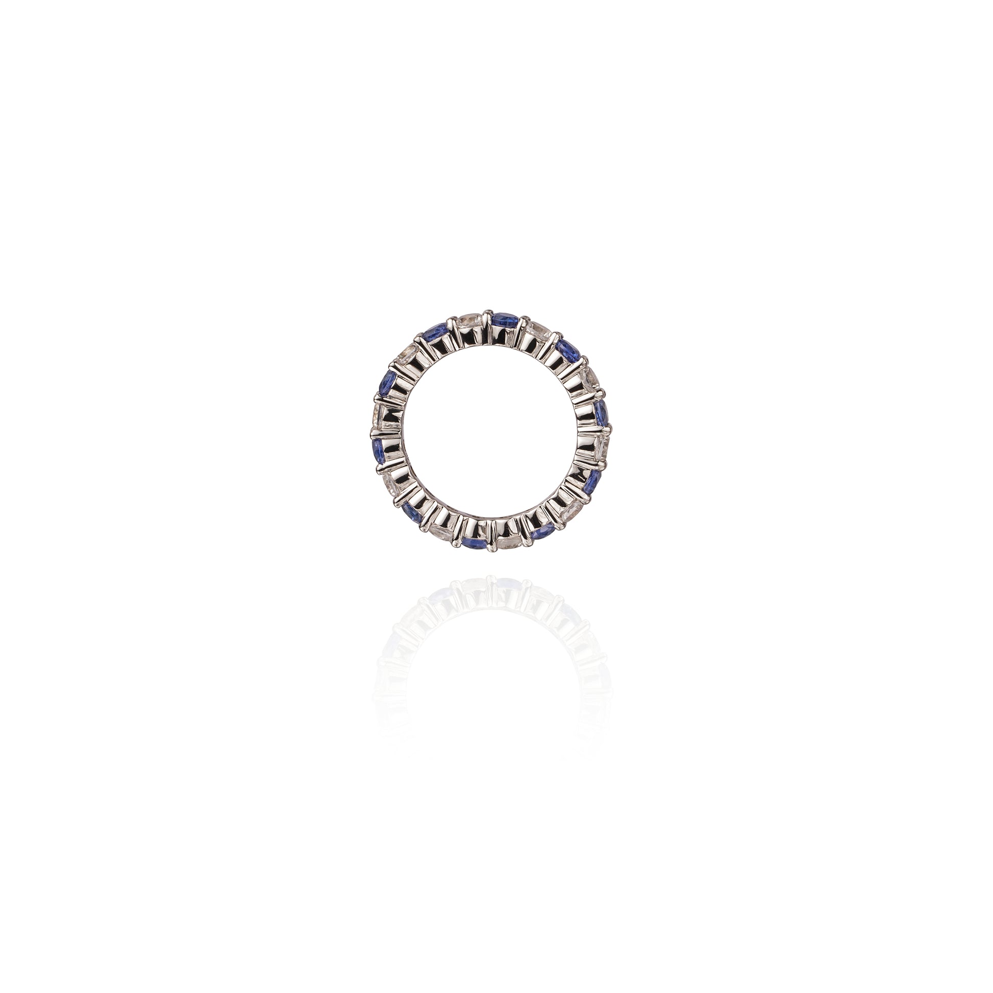 Andromeda Ring set in 14k White Gold and 1 ct Cornflower Blue Lab Sapphire, 1 ct White Lab Sapphire (total 2 ct)