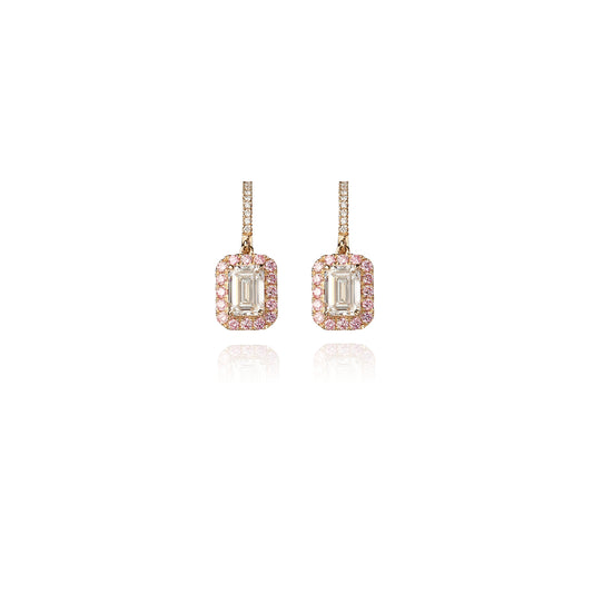 Bliss Drop Earrings made with 14k Yellow Gold and Pink and Clear Lab Diamonds