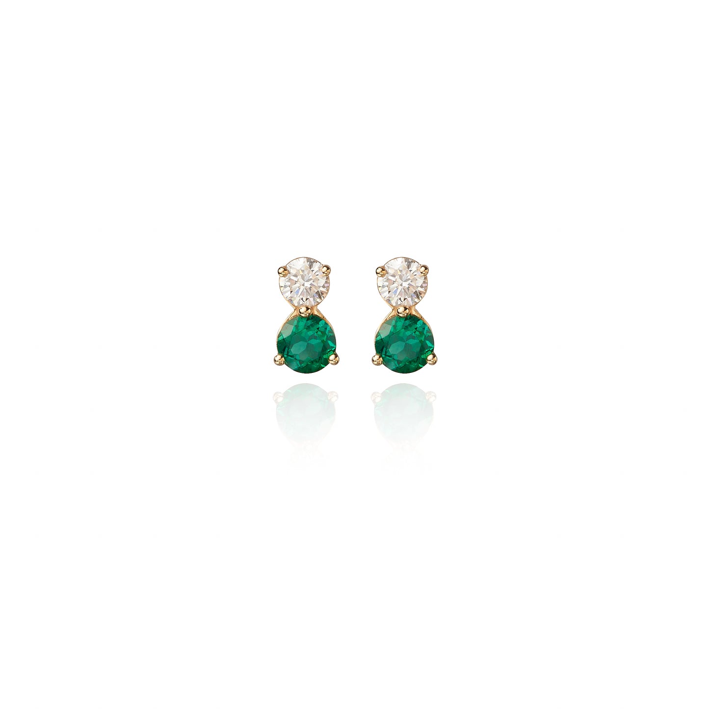 First Love Studs set in 14k Yellow Gold with Lab Diamonds and Emeralds