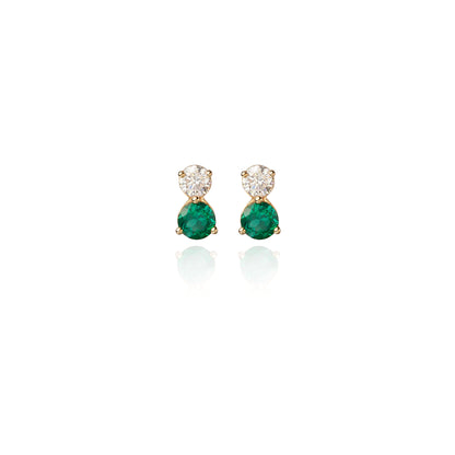 First Love Studs set in 14k Yellow Gold with Lab Diamonds and Emeralds