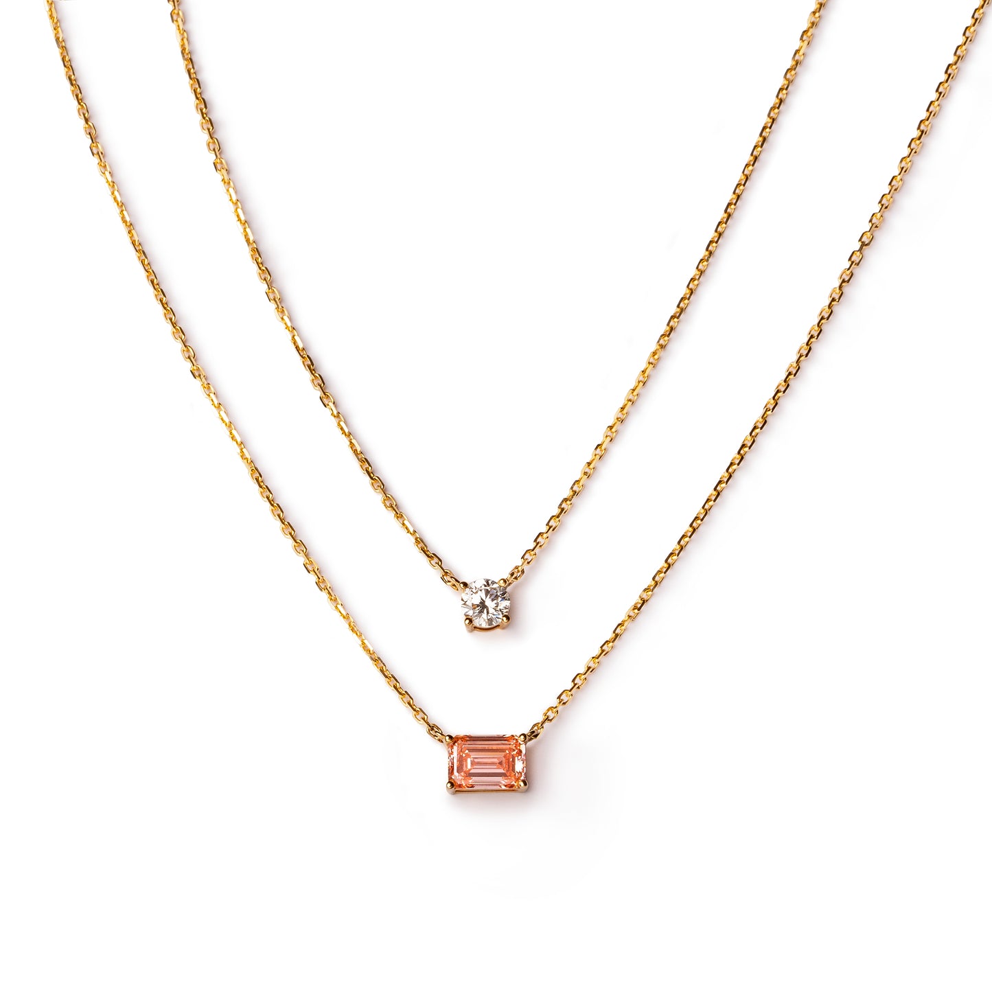 Renewal Necklace set in 14k Yellow Gold with Pink and Colorless Lab Diamonds