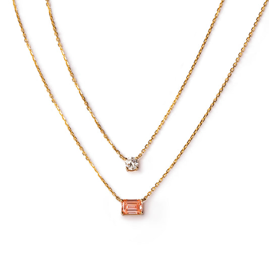 Renewal Necklace set in 14k Yellow Gold with Pink and Colorless Lab Diamonds