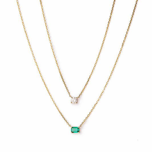 Renewal Necklace (Petite) set in 14k Yellow Gold with Lab Emeralds and Diamonds