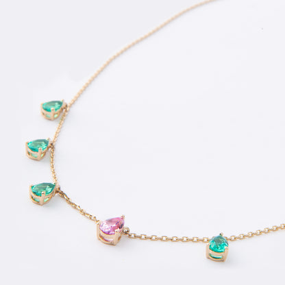 Emerald and pink sapphire necklace